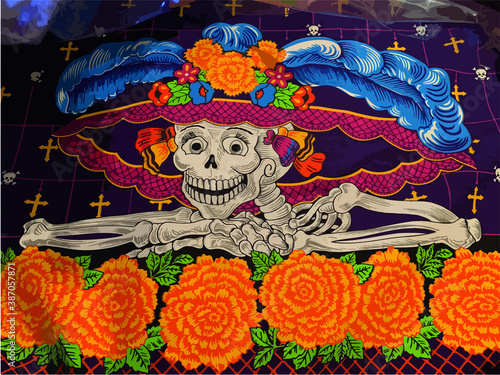 Lady Catrina, The Mexican Catrina day of the dead skull, el día de muertos	