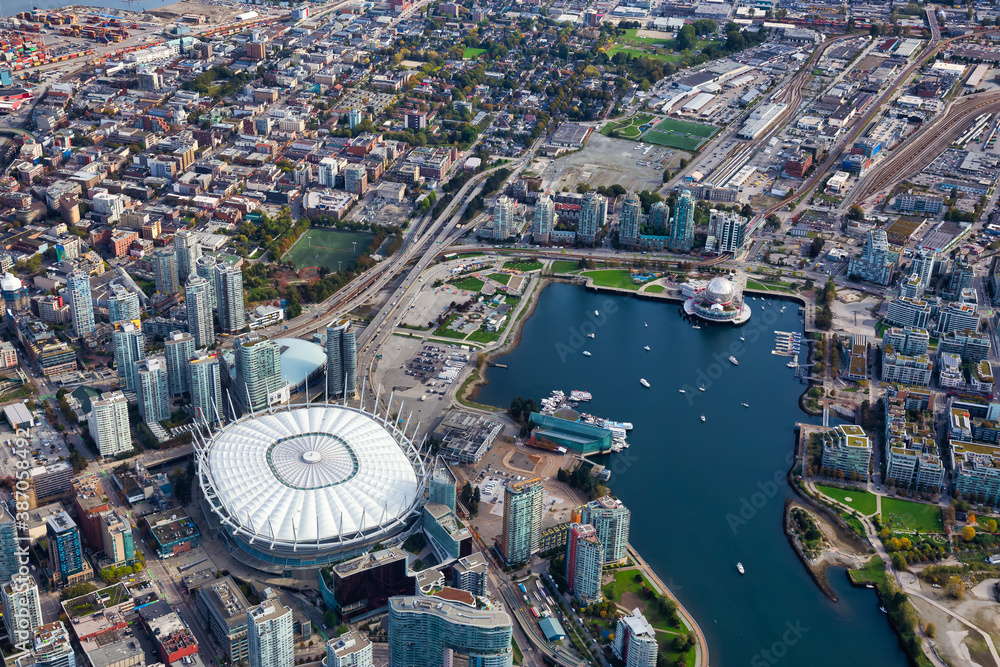 Fototapeta premium Aerial view of the City Buildings in Vancouver Downtown , British Columbia, Canada. Modern Cityscape