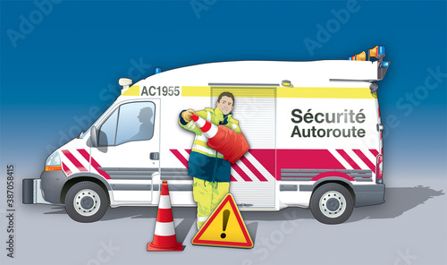 Sécurité sur autoroute - Agent installant des balises
