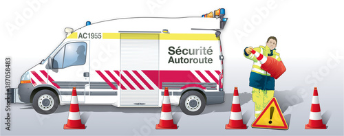 Sécurité sur autoroute - Agent installant des balises