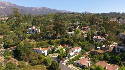 Aerial view of affluent homes in Santa Barbara, California.
