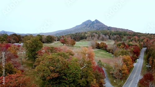 Grandfather Mountain NC, Grandfather Mountain North Carolina with McRae Meadows in Foreground Aerial photo