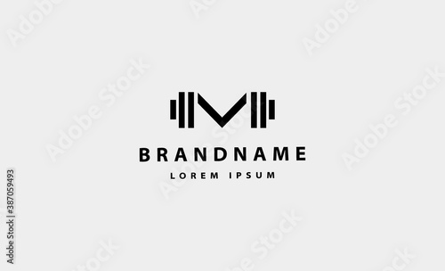 Letter M bodybuild fitness logo design vector