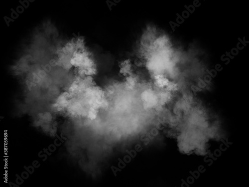 white smoke cloud on Isolated black background . Misty fog effect texture overlays for text or space