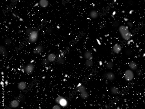 White snow on a black background