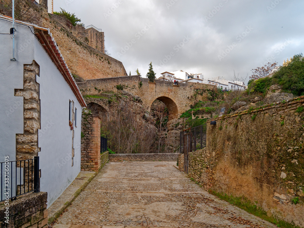 Low angle view of Old Bridge of Ronda, Spain