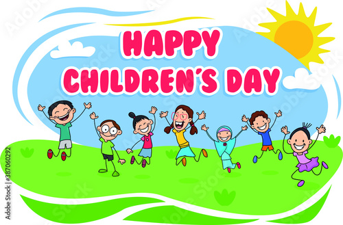 Children's Day celebration design illustration vector Background. International Friendship outdoor activity