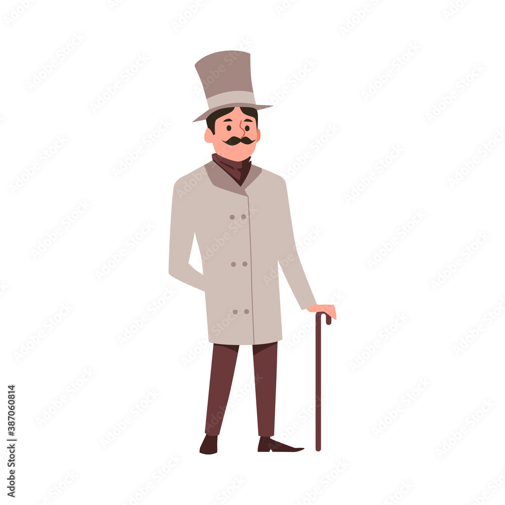 Flat vector isolated illustration of gallant victorian english aristocrat