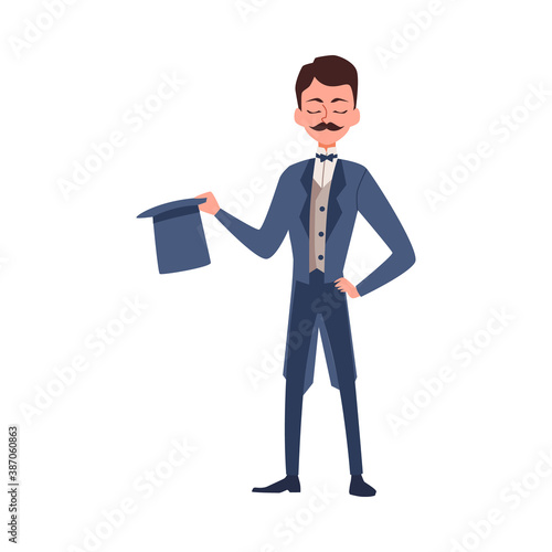 Victorian gentleman welcoming, flat cartoon vector illustration isolated