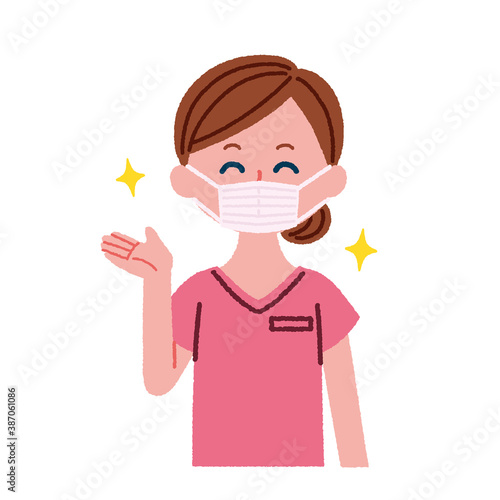 笑顔で案内している歯科助手のイラスト素材