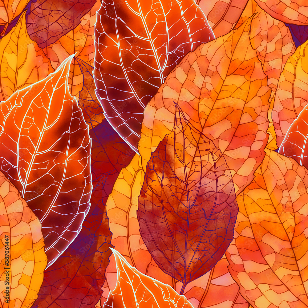 Imprints abstract tender leaves with veins mix repeat seamless pattern