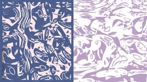 Abstract cartoon background with irregular pattern. Multiple curved rings, lines and shapes. Vector set of messy illustrations