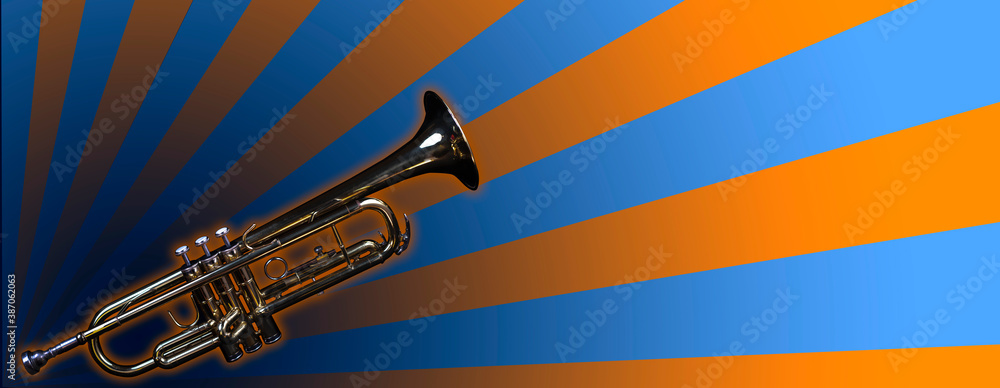 Fototapeta premium Trumpet in the middle of blue and orange lines