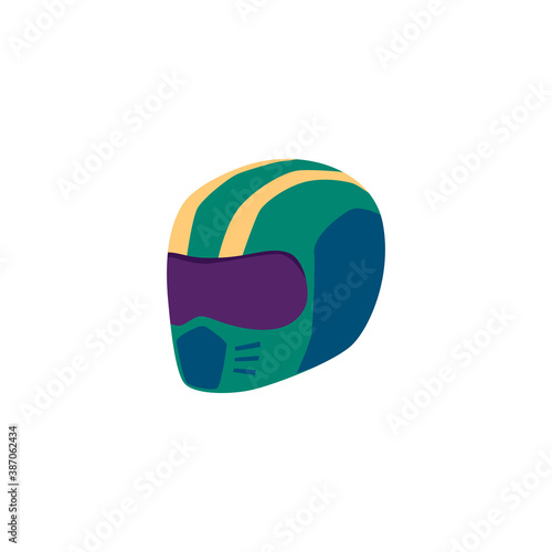 Helmet of car racing driver or motorcyclist flat vector illustration isolated.