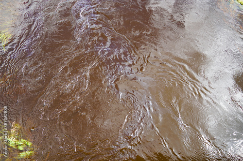 water contaminated with oil products, gasoline. Rainbow film on the surface of a river, lake, sea 