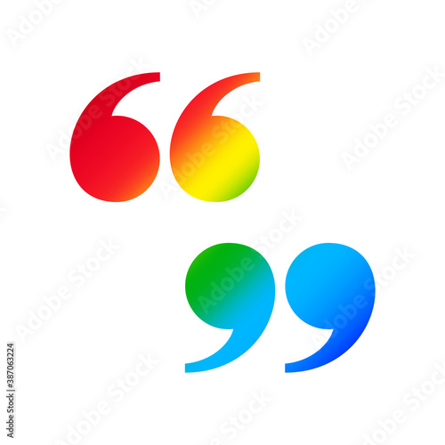 comma sign rainbow colorful for clip art, quotation mark sign isolated on white, quote symbol for illustration, icon quote for graphic  flat lay design