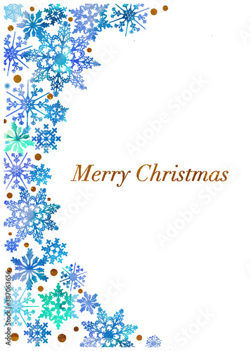 クリスマス　水彩　ブルー　背景　フレーム