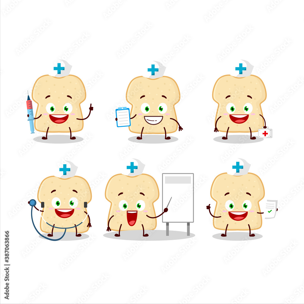 Doctor profession emoticon with slice of bread cartoon character Doctor profession emoticon with slice of bread cartoon character