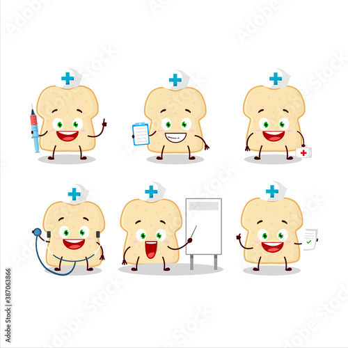 Doctor profession emoticon with slice of bread cartoon character