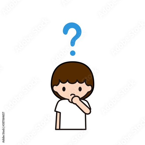 Illustration of a boy in doubt with question mark