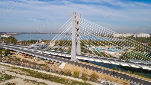 Aerial view of the Ciurel Passage Suspended Bridge on a sunny day.