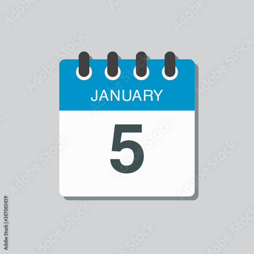 Icon day date 5 January, template calendar page
