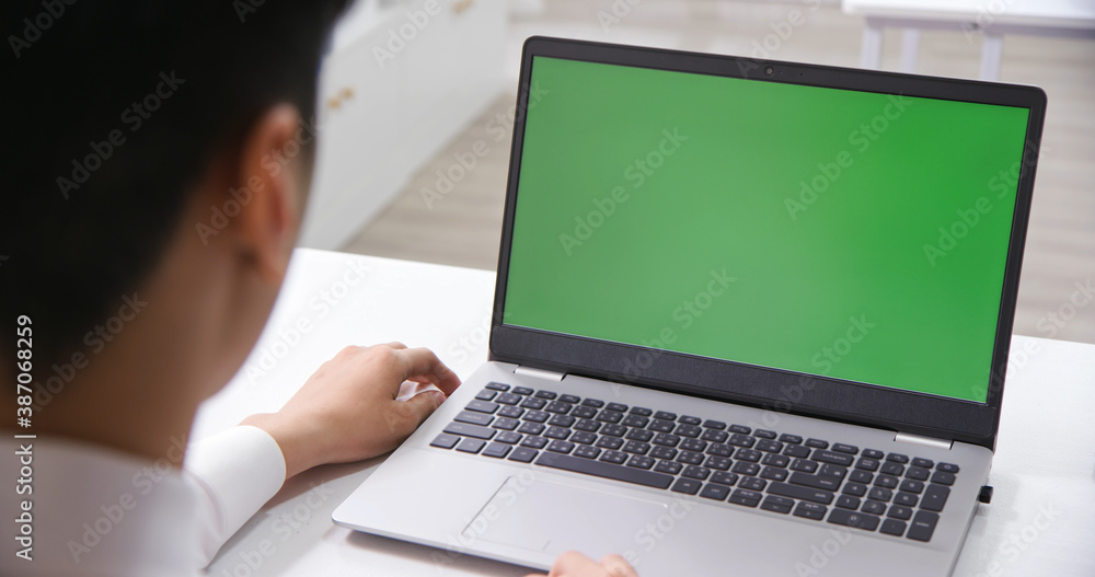 man look green screen laptop man look green screen laptop