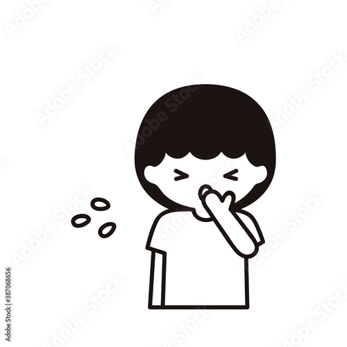 くしゃみをする男の子のシンプルなイラスト