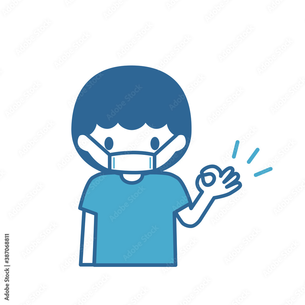 Pictogram of a boy wearing a mask and making the OK sign with his hand Pictogram of a boy wearing a mask and making the OK sign with his hand