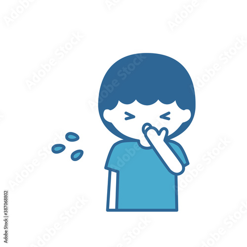 くしゃみをする男の子のシンプルなイラスト