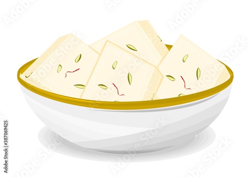 Barfi indian Sweet Dish Food Vector