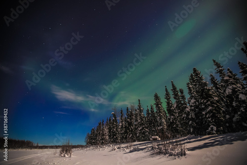 Northern Lights on a full moon night, Fairbanks, Alaska