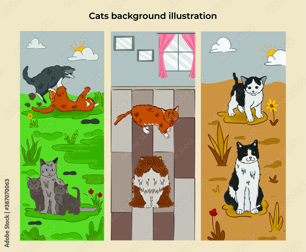 Fototapeta premium set of funny cats cartoon animals