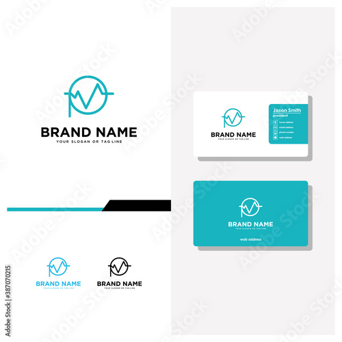 letter P pulse logo design and business card vector