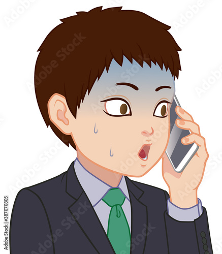 驚き青ざめる通話中のちびキャラ 男性 タイプc Stock イラスト Adobe Stock