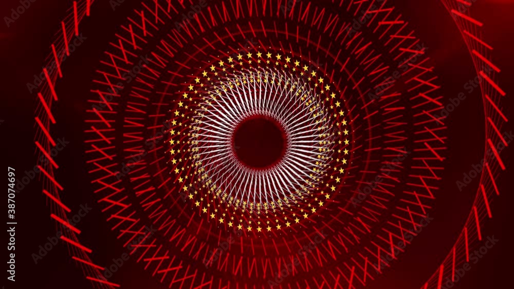 Abstract red moving Background in Loop, futuristic circular tunnel