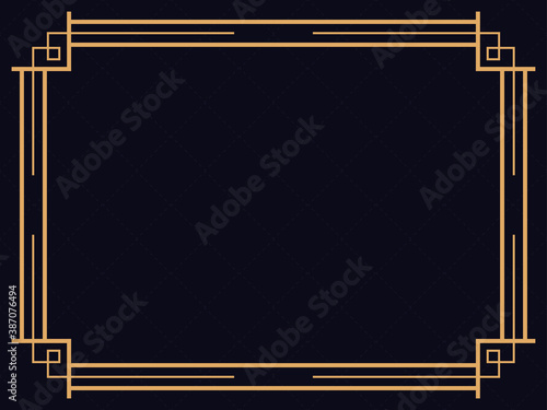 Art deco frame. Vintage linear border. Design a template for invitations, leaflets and greeting cards. The style of the 1920s - 1930s. Vector illustration