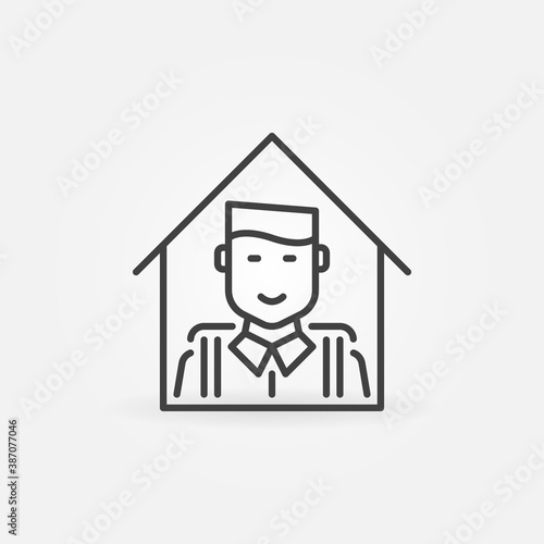 Pupil at Home vector line icon. Boy in House sign. Homeschooling concept outline symbol