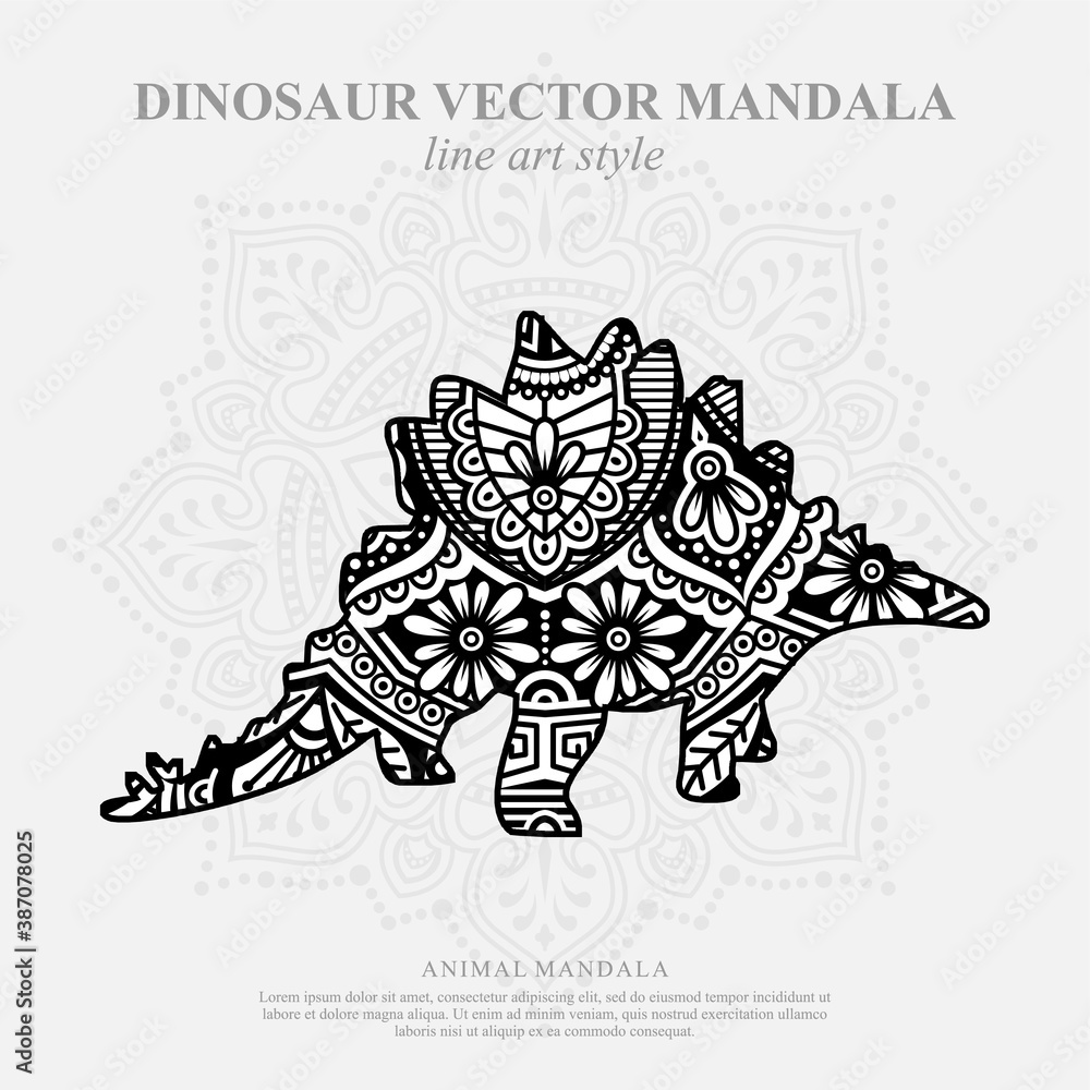 Vector illustration of a dinosaur mandala for coloring book. Dinosaur Mandala for Silhouette Cameo and Cricut.