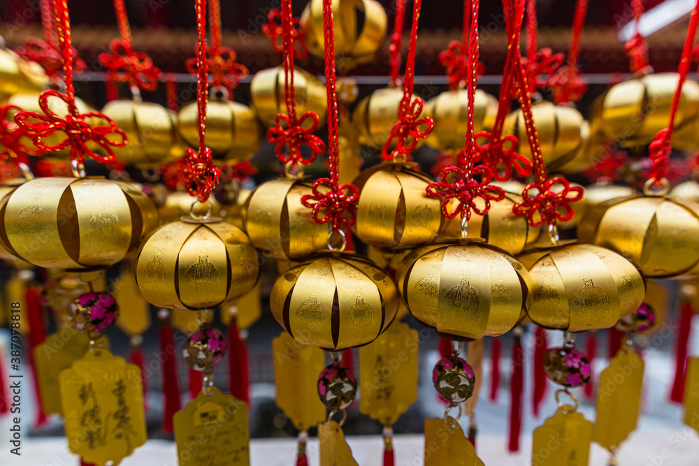 Naklejka premium 台湾 日月潭の文武廟に飾られた鈴 