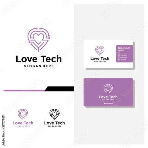 love tech logo design and business card vector