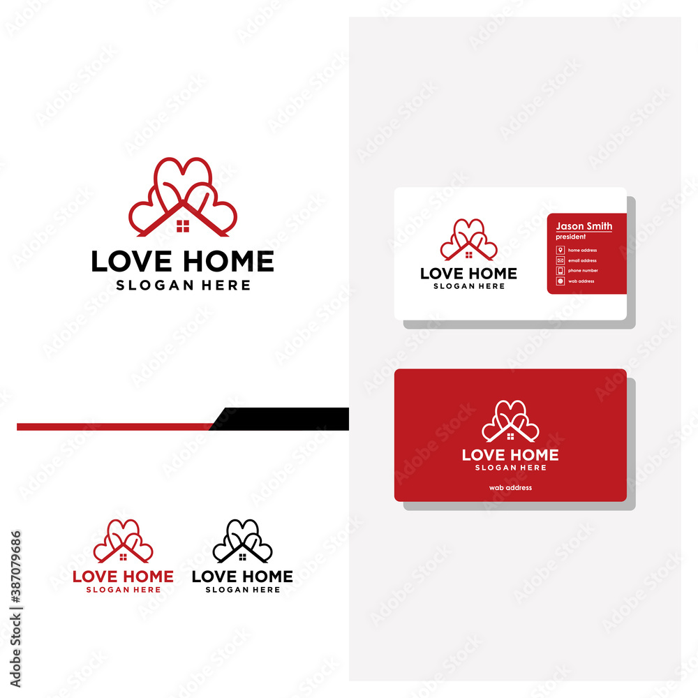 love home logo design and business card vector