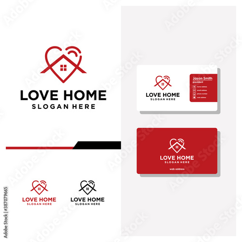 love home logo design and business card vector