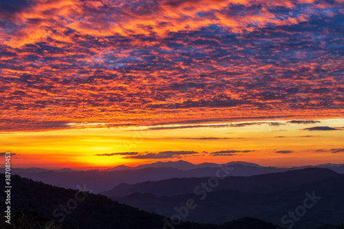 Landscape of nature, Scenic view of mountain and dramatic twilight sky and beautiful cloud sunset background