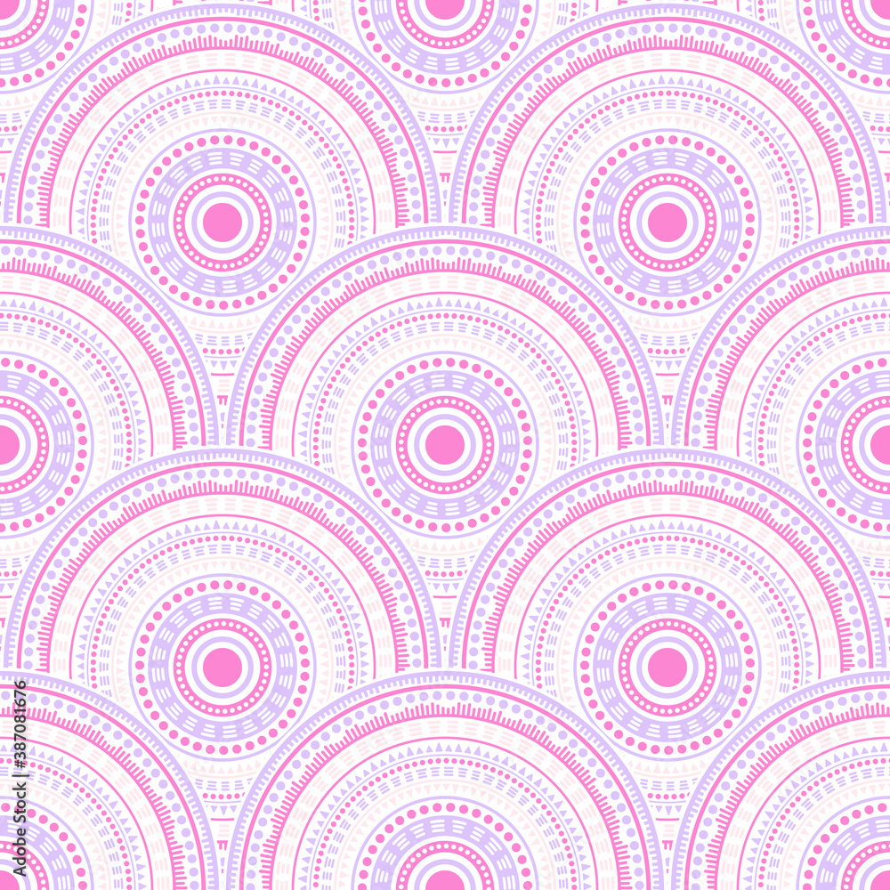 Fototapeta premium Ethnic circle shapes seamless geometric pattern.