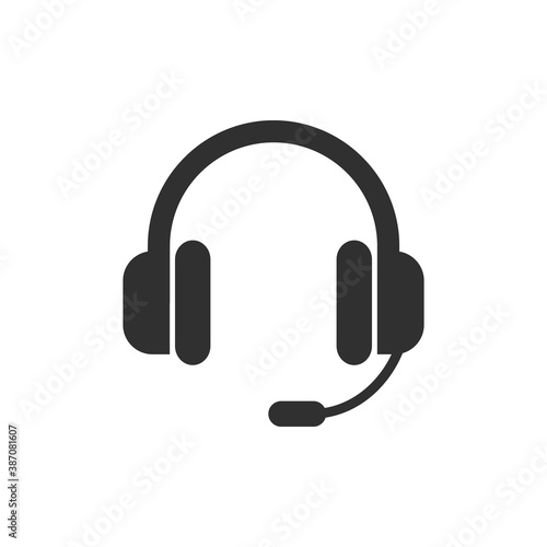 Headphones with microphone flat icon. Earphones vector sign.