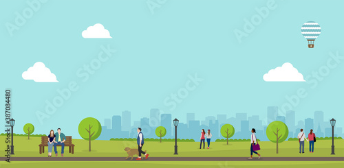 Public green park landscape vector illustration ( spring, summer)
