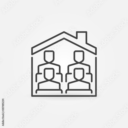 People under the House Roof line icon. Homeschooling vector concept outline symbol