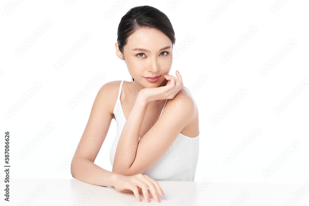 Beautiful young asian woman with clean fresh skin on white background, Face care, Facial treatment, Cosmetology, beauty and spa, Asian women portrait Beautiful young asian woman with clean fresh skin on white background, Face care, Facial treatment, Cosmetology, beauty and spa, Asian women portrait