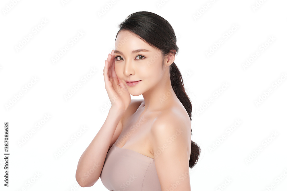 Beautiful young asian woman with clean fresh skin on white background, Face care, Facial treatment, Cosmetology, beauty and spa, Asian women portrait Beautiful young asian woman with clean fresh skin on white background, Face care, Facial treatment, Cosmetology, beauty and spa, Asian women portrait